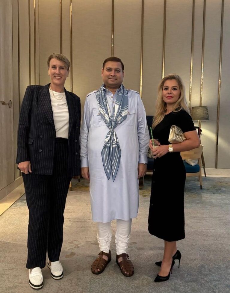 Sundeep Bhutoria with Britta Leick-Milde and friend at the Taj Exotica, The Palm Dubai