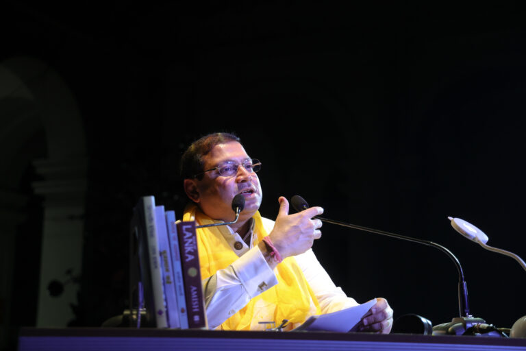 Sundeep Bhutoria reciting poetry at the recent Vasant Utsav held at the Indian Museum, Kolkata