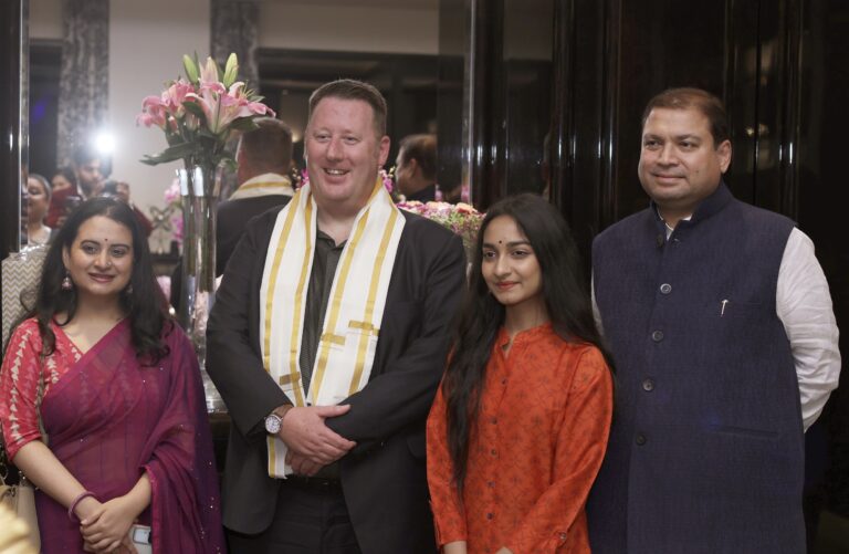 Sundeep Bhutoria with Darrin Farrant along with classical dance exponents Ragini Maharaj, and Yashaswini Maharaj at the International Dance Day celebration in New Delhi