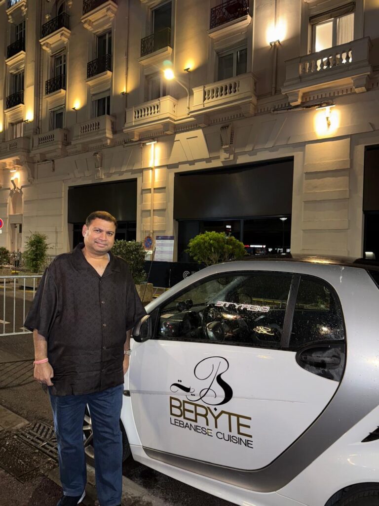 Sundeep Bhutoria outside Beryte – the renowned Lebanese restaurant in Cannes