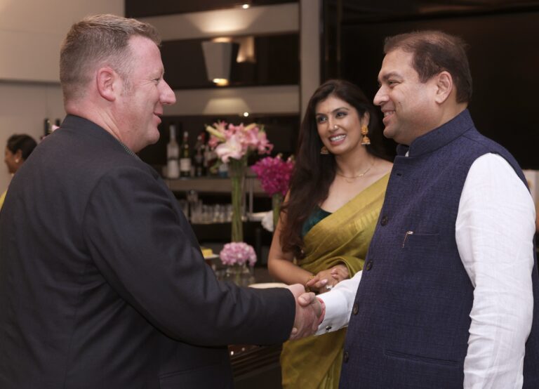 Sundeep Bhutoria with Darrin Farrant, Director of United Nations Information Centre, India and Bhutan along with Kathak exponent Shinjini Kulkarni at the International Dance Day celebration in New Delhi
