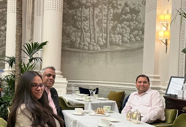 Sundeep Bhutoria with Karthik Subramanya and Cathy Tongper at the Balmoral in Edinburgh