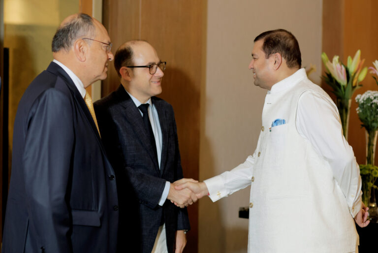 Sundeep Bhutoria with Javier Manuel Paulinich Velarde, Ambassador of Peru to India and Mariano Caucino, Ambassador of Argentina to India