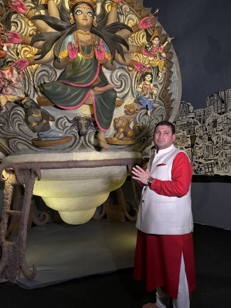 Sundeep Bhutoria at the Manicktala Chaltabagan Lohapatty Durga Puja, where he serves as the chairman of the Puja Committee