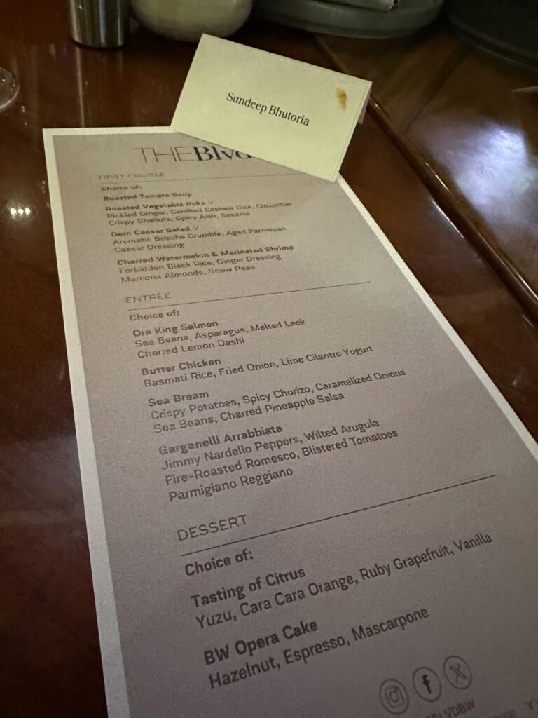 Dinner Menu at Blvd at Beverly Wilshire