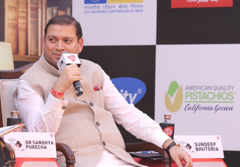 Sundeep Bhutoria speaking at the Sahitya Aaj Tak in New Delhi