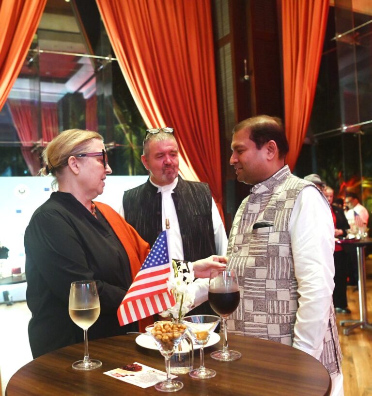 Sundeep Bhutoria with German Consul General Barbara Voss and her husband Franz Kemper at the Freedom 250 celebrations ‘an exclusive taste of America’ reception hosted by the US Consulate in Kolkata