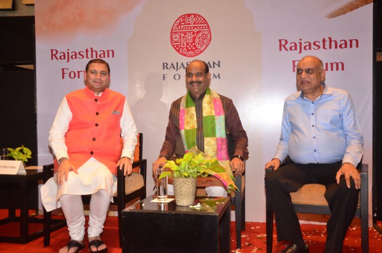 Sundeep Bhutoria and H.M. Bangur with Om Birla, Lok Sabha Speaker, during his visit to Kolkata.