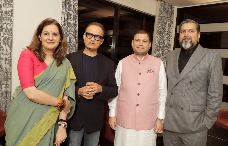 Sundeep Bhutoria with (L-R) Priyanka Chaturvedi, Anshul Chaturvedi and Ricky Kej